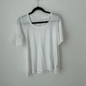 Talbots white top with lace  sleeves cotton modal